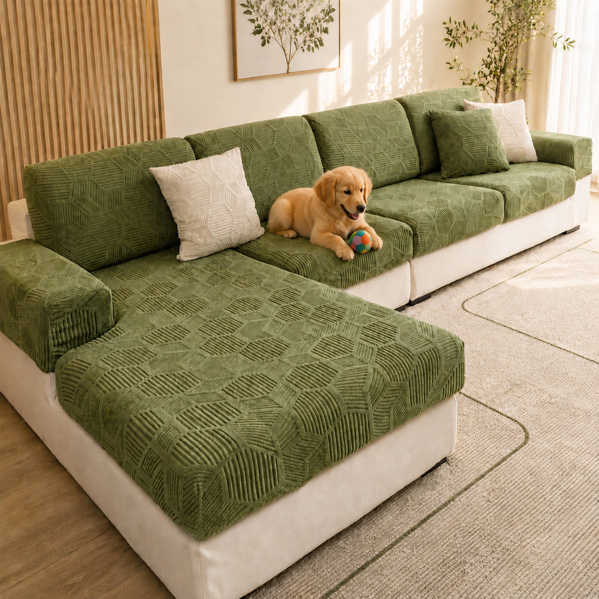 Honeycomb Stretch Sofa Protector | Water-Resistant Full-Coverage Cushion Cover