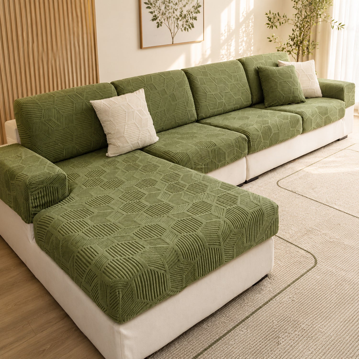 Honeycomb Stretch Sofa Protector | Water-Resistant Full-Coverage Cushion Cover