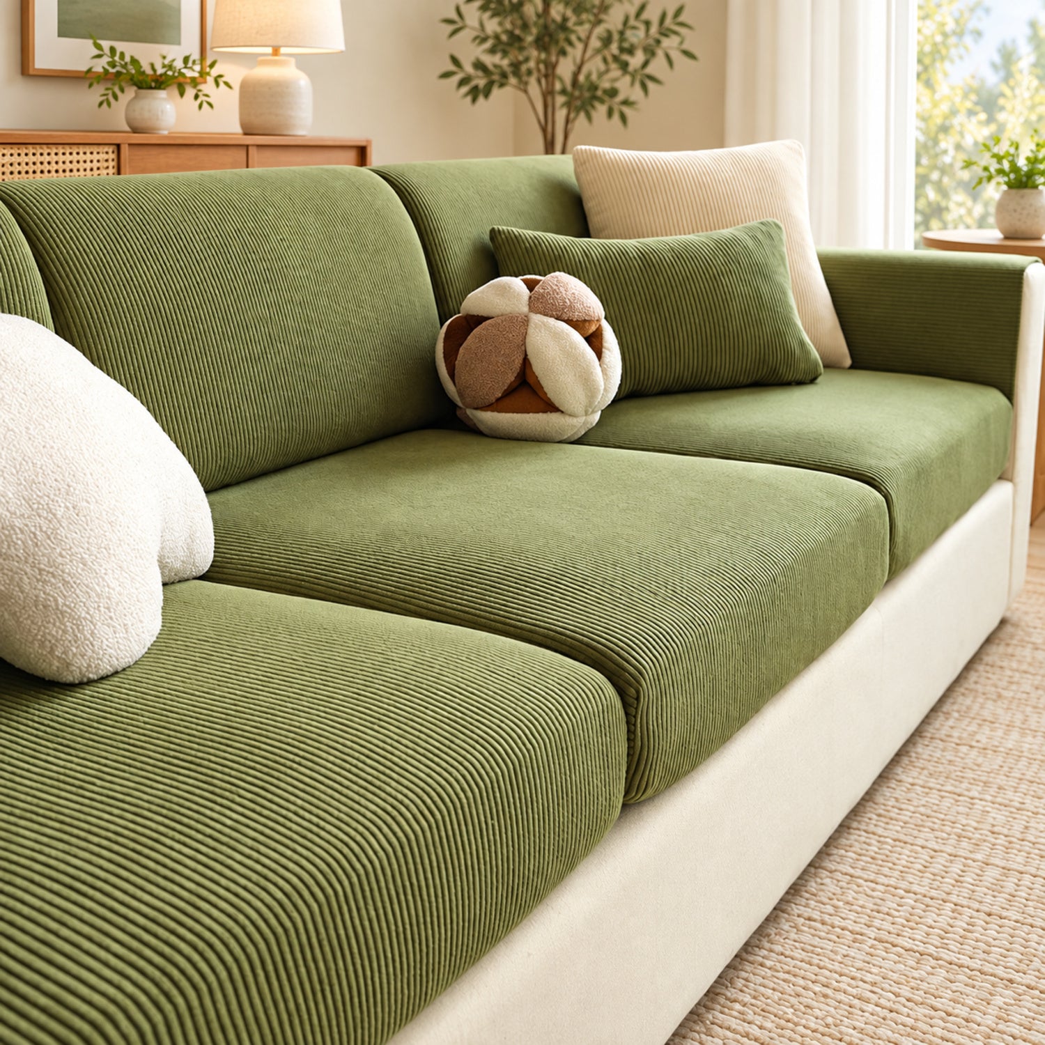 Striped Corduroy Stretch Sofa Cushion Covers | Scratch-Resistant Washable Sofa Protector