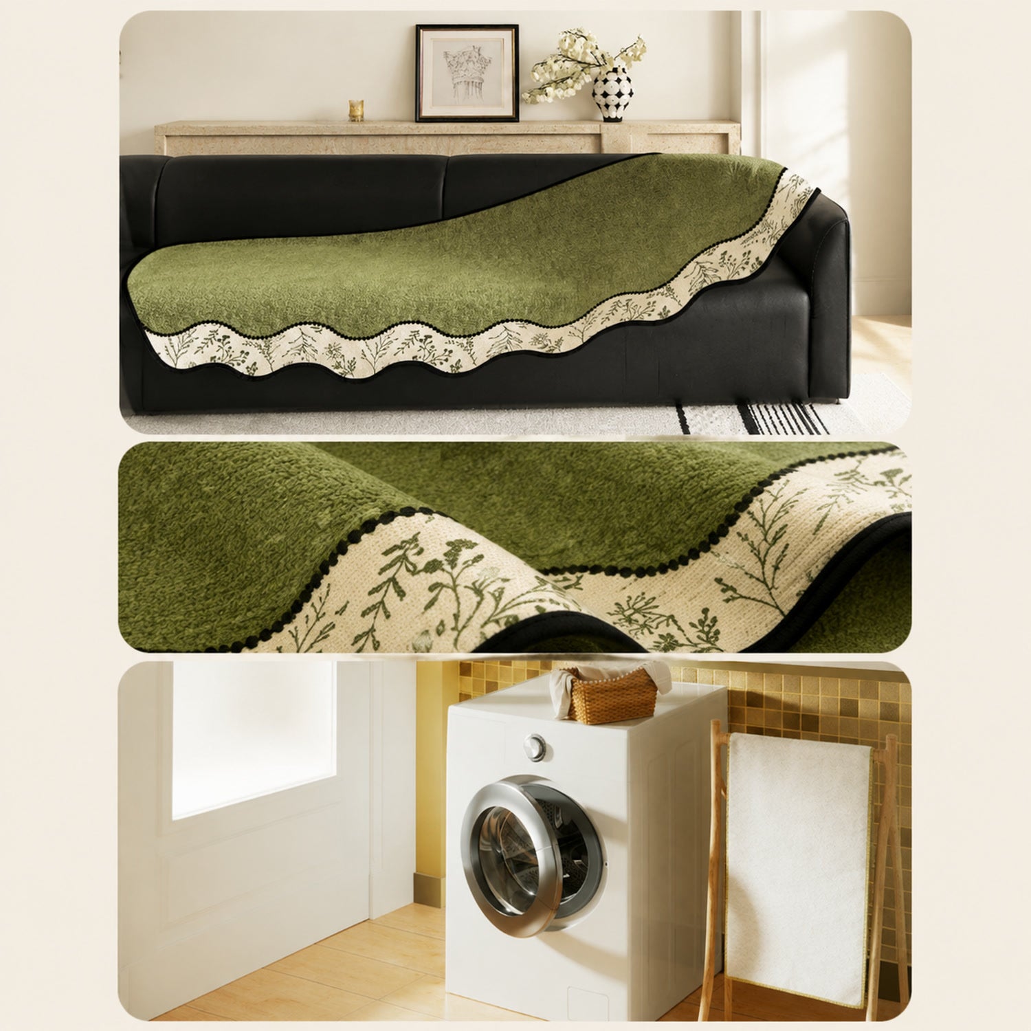 Herb Garden Chenille Sofa Cover | Non-Slip Machine-Washable