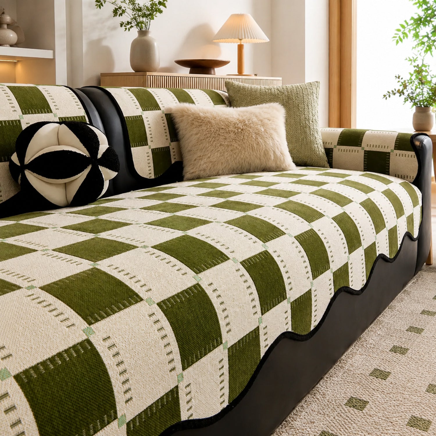 Plaid Chenille Sofa Protector | Scratch-Resistant Non-Slip Washable Cover
