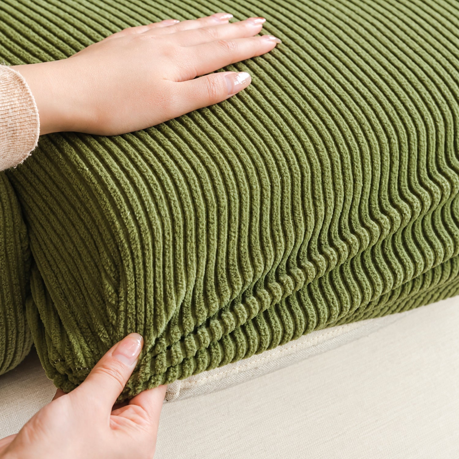 Striped Corduroy Stretch Sofa Cushion Covers | Scratch-Resistant Washable Sofa Protector