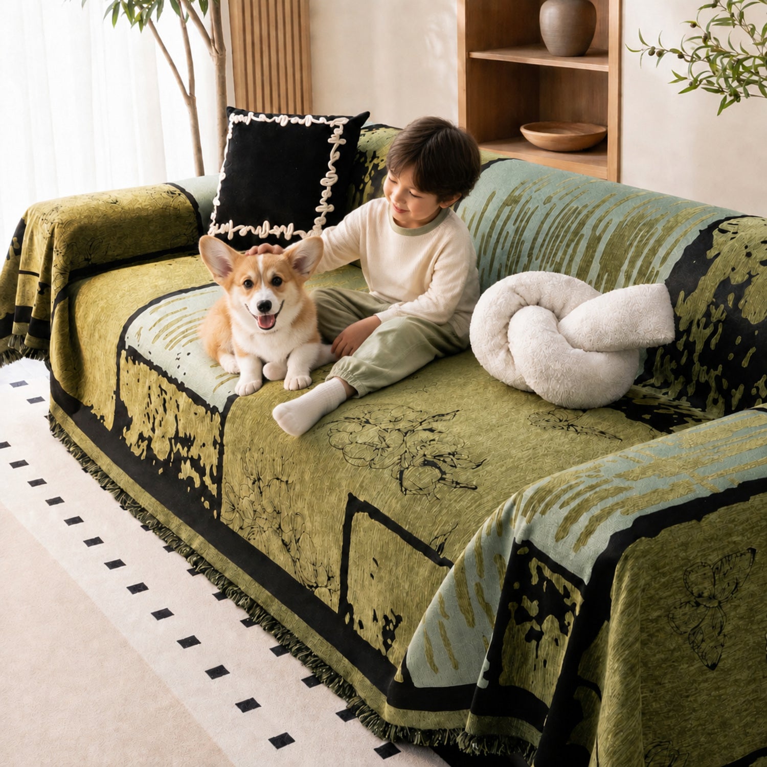 Vintage Chenille Sofa Throw | Scratch-Resistant Machine-Washable Sofa Protector