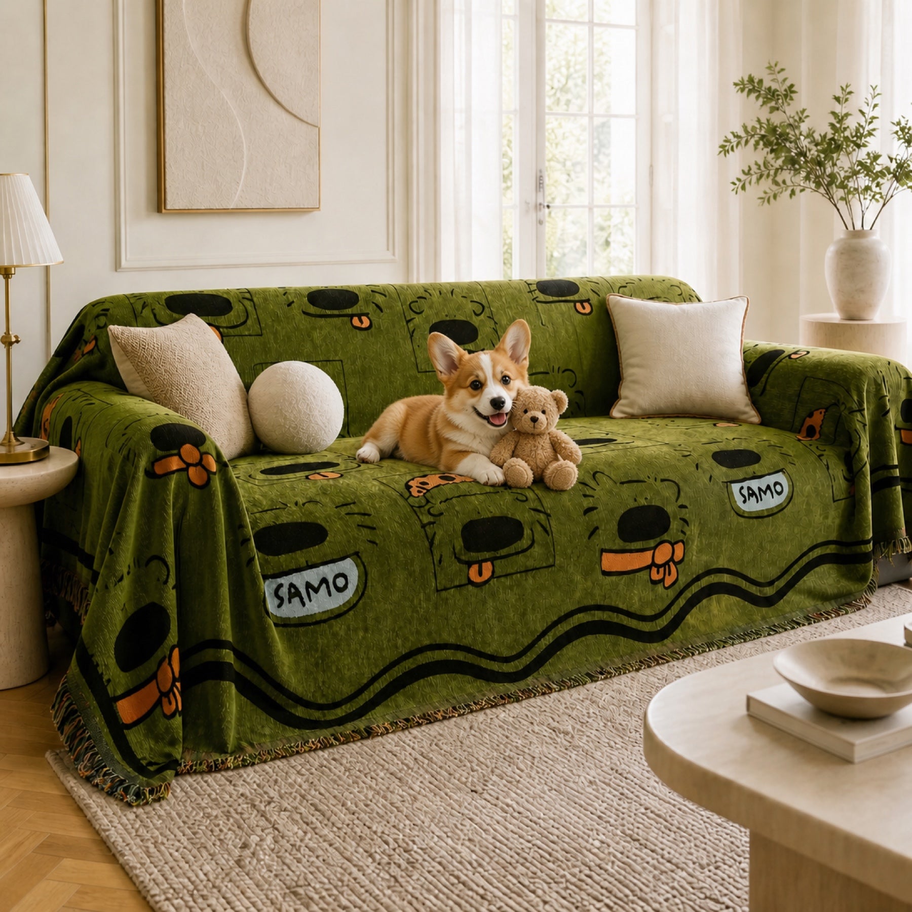 Doodle Dog Chenille Sofa Throw | Scratch-Resistant All-Season Sofa Protector