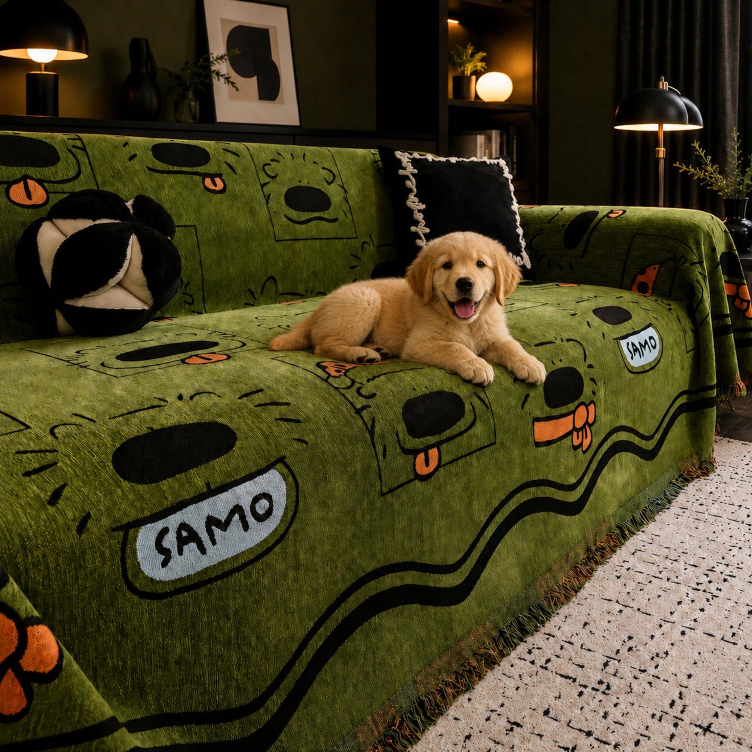 Doodle Dog Chenille Sofa Throw | Scratch-Resistant All-Season Sofa Protector