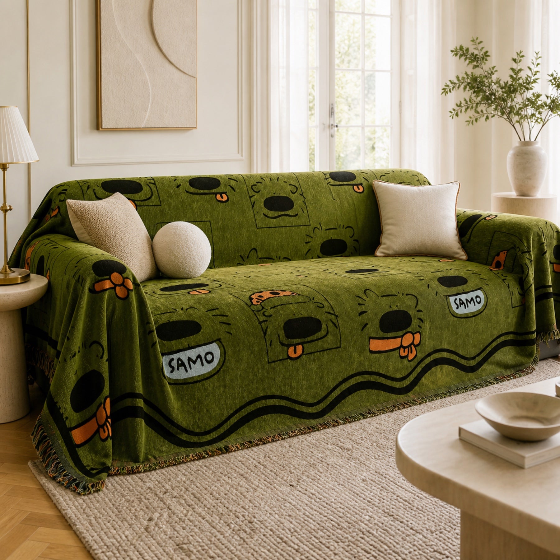 Doodle Dog Chenille Sofa Throw | Scratch-Resistant All-Season Sofa Protector
