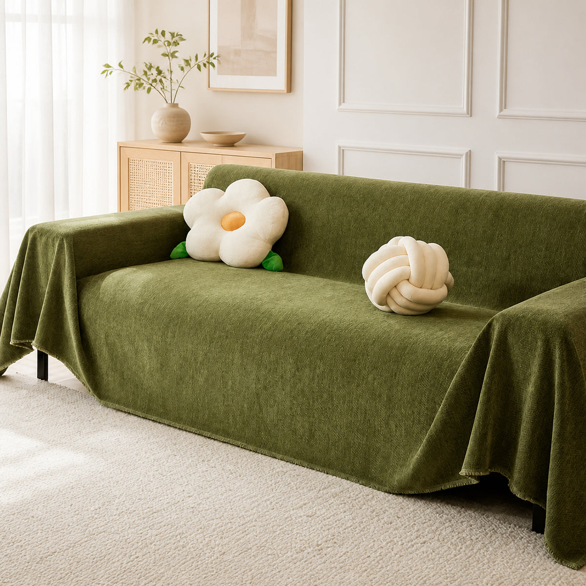 Herringbone Chenille Sofa Throw | Machine-Washable All-Season Sofa Protector