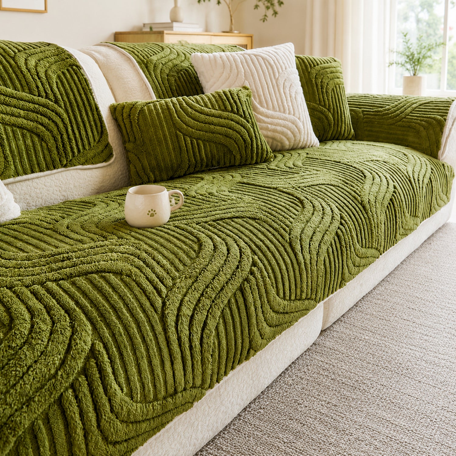 Plush Geometric Sofa Protector | Soft Textured Non-Slip Washable Cover