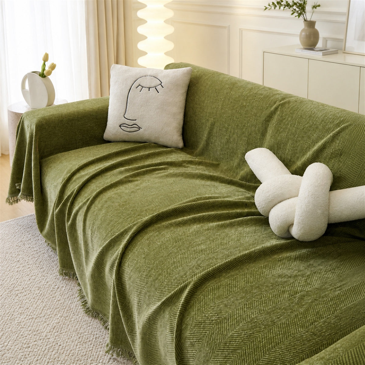 Herringbone Chenille Sofa Throw | Machine-Washable All-Season Sofa Protector