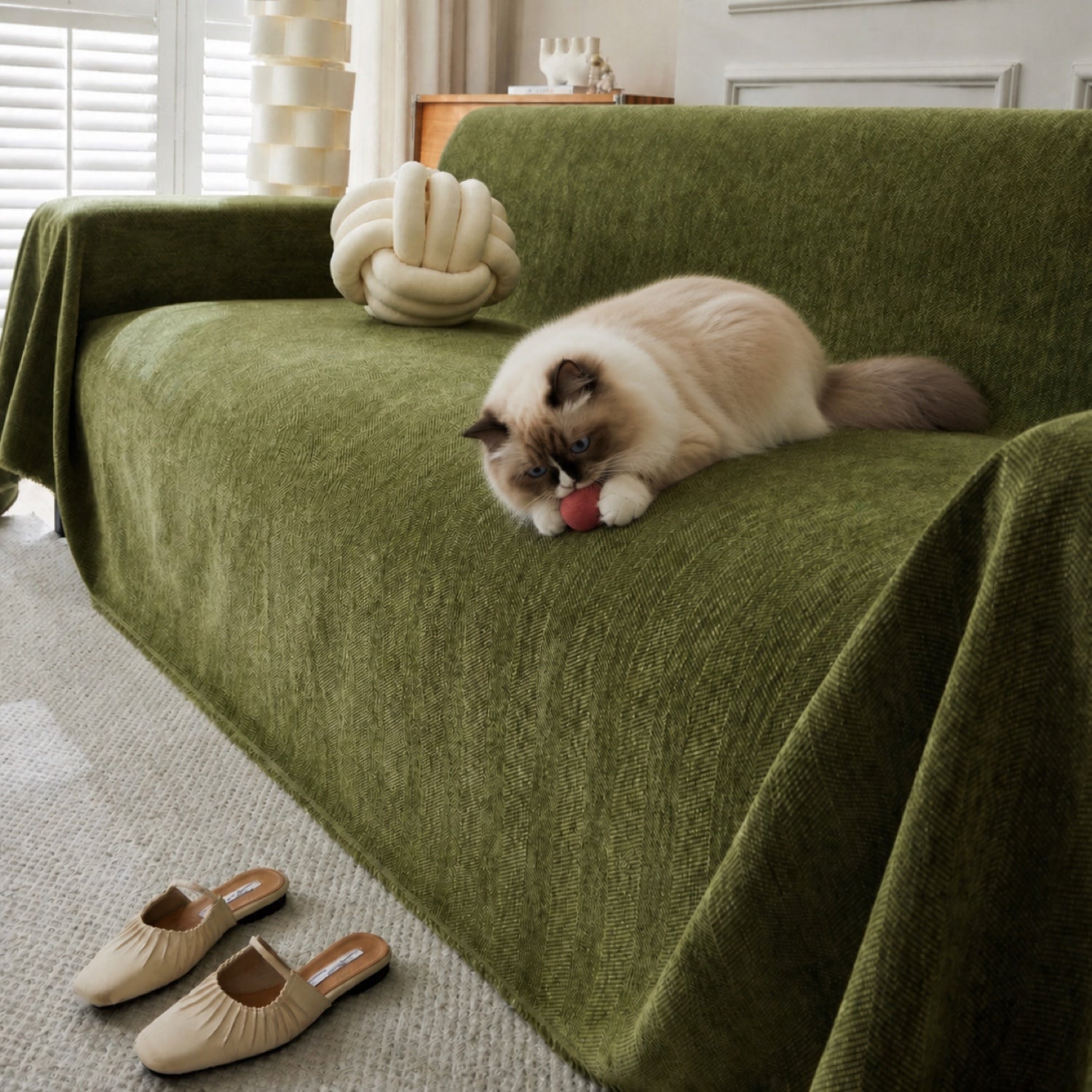 Herringbone Chenille Sofa Throw | Machine-Washable All-Season Sofa Protector