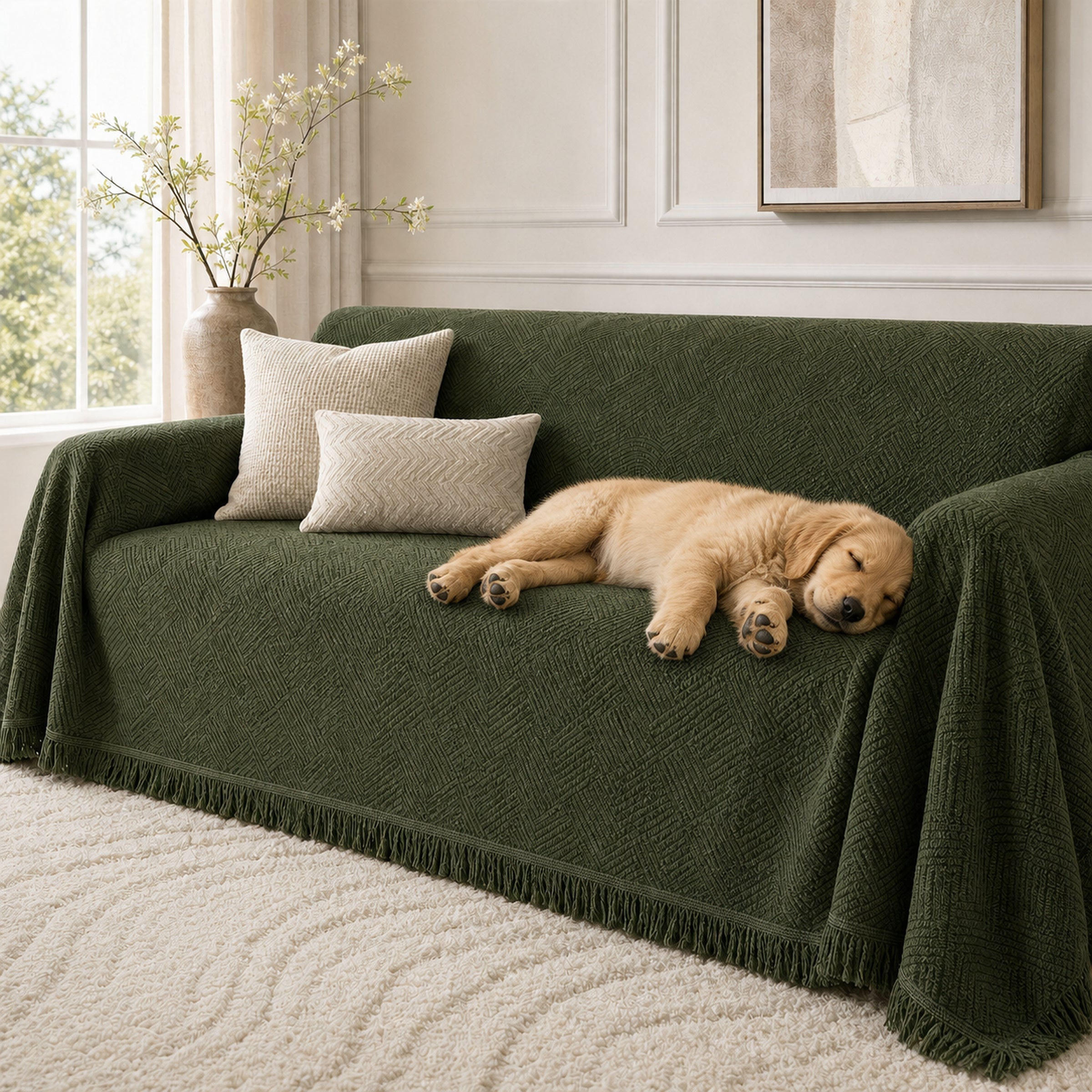Linework Chenille Sofa Throw | Scratch-Resistant | Machine Washable | Sofa Protector