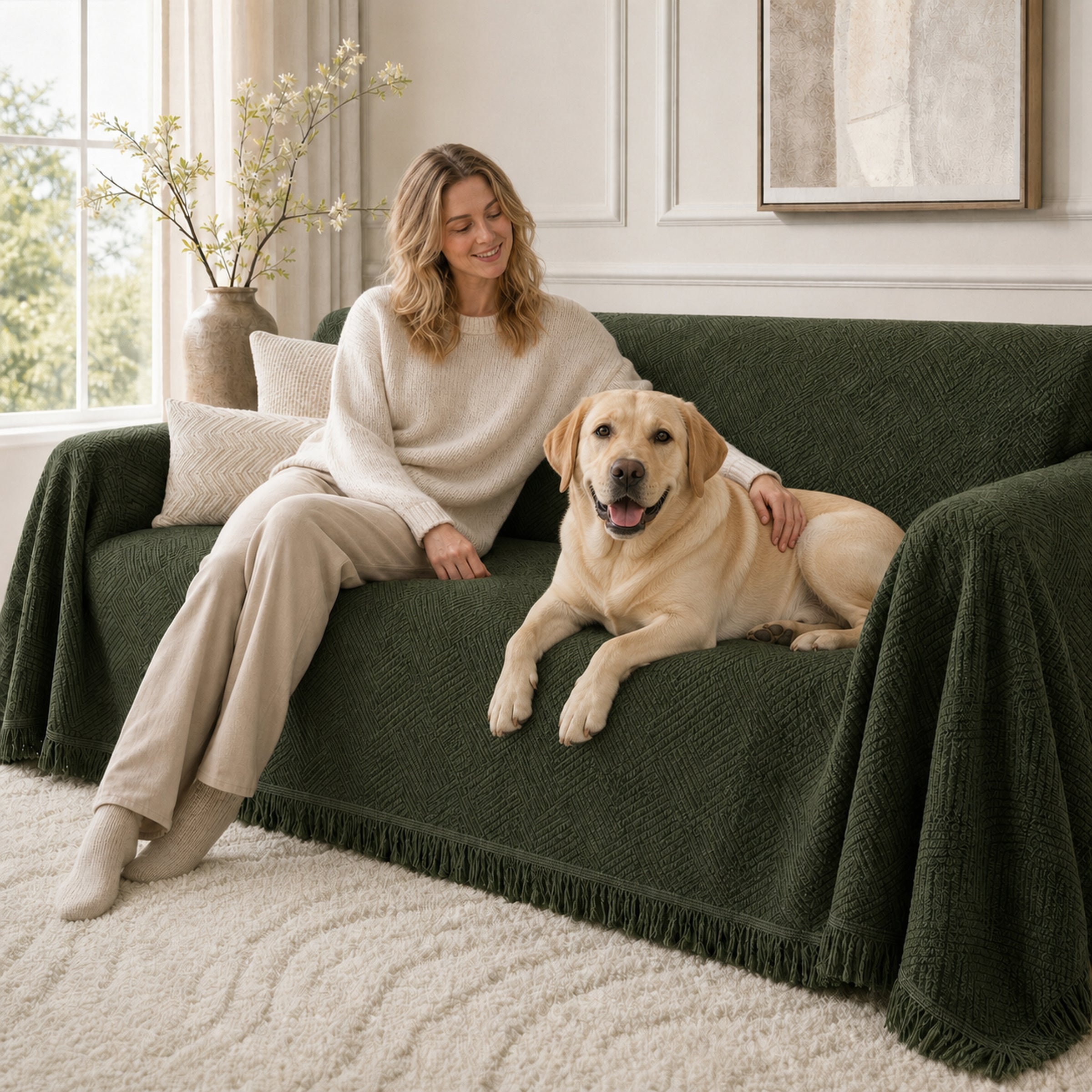 Linework Chenille Sofa Throw | Scratch-Resistant | Machine Washable | Sofa Protector