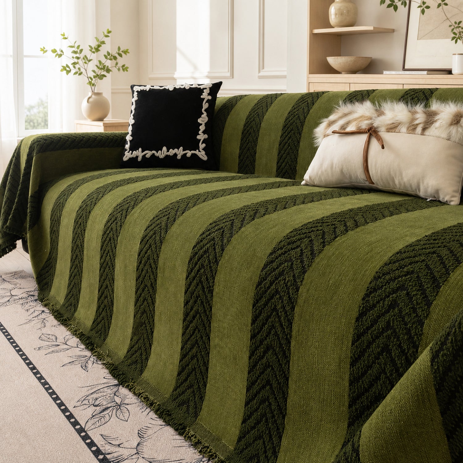 Sofa Throw | Chenille Pet Proof Couch Blanket | Non-Slip Herringbone | Washable | Dog & Cat Friendly