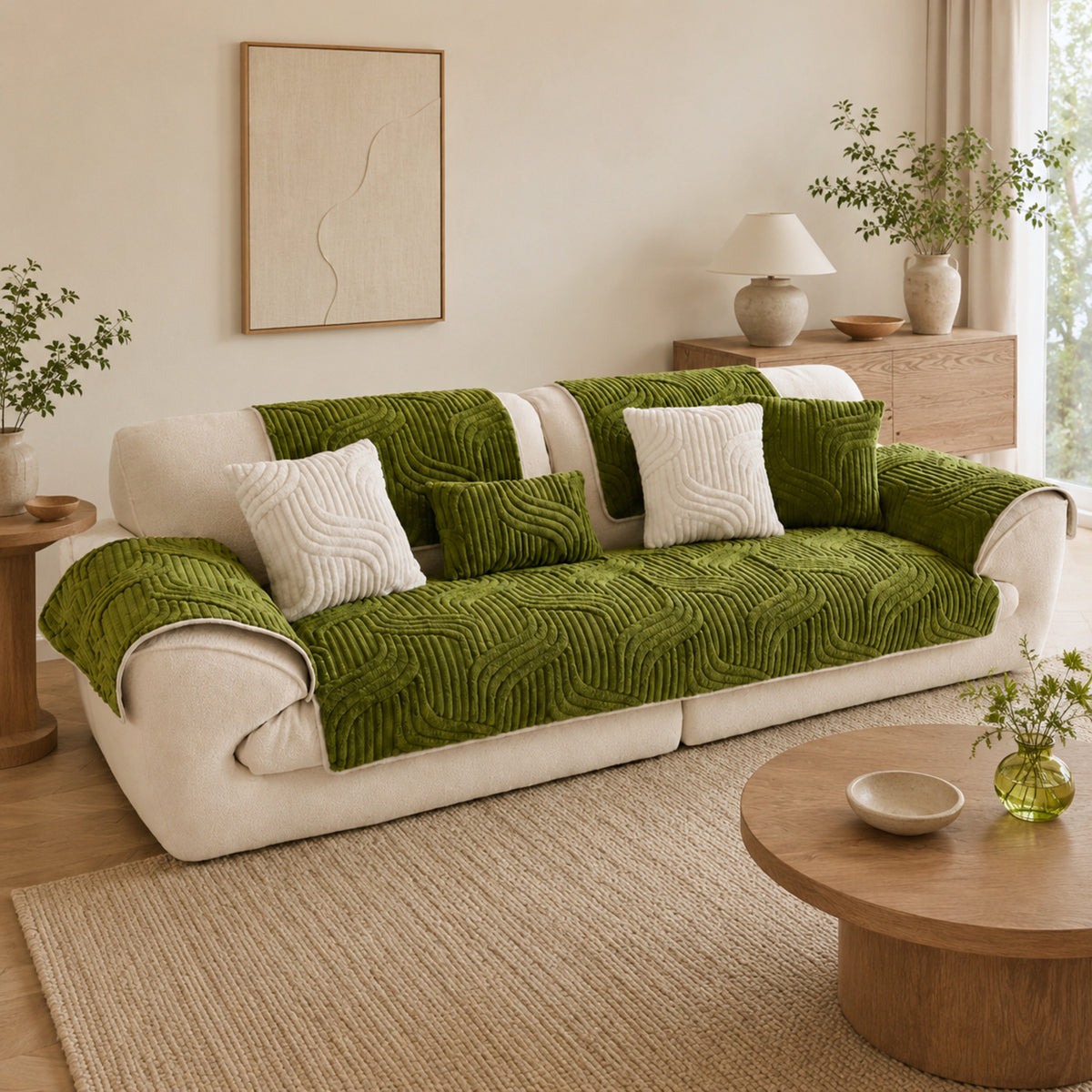 Plush Geometric Sofa Protector | Soft Textured Non-Slip Washable Cover