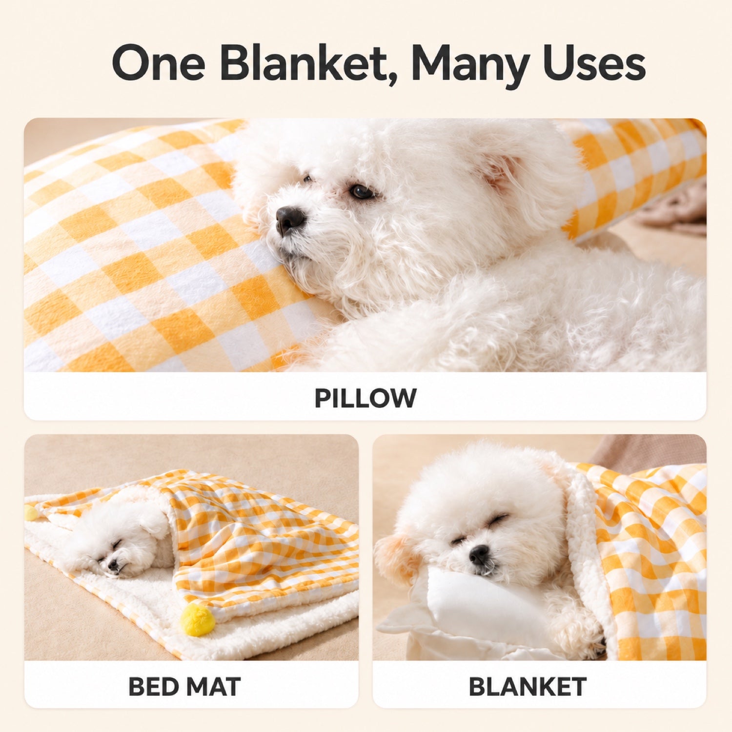 Gingham Sherpa-Style Pet Blanket | Double-Layer Winter Mat for Dogs & Cats