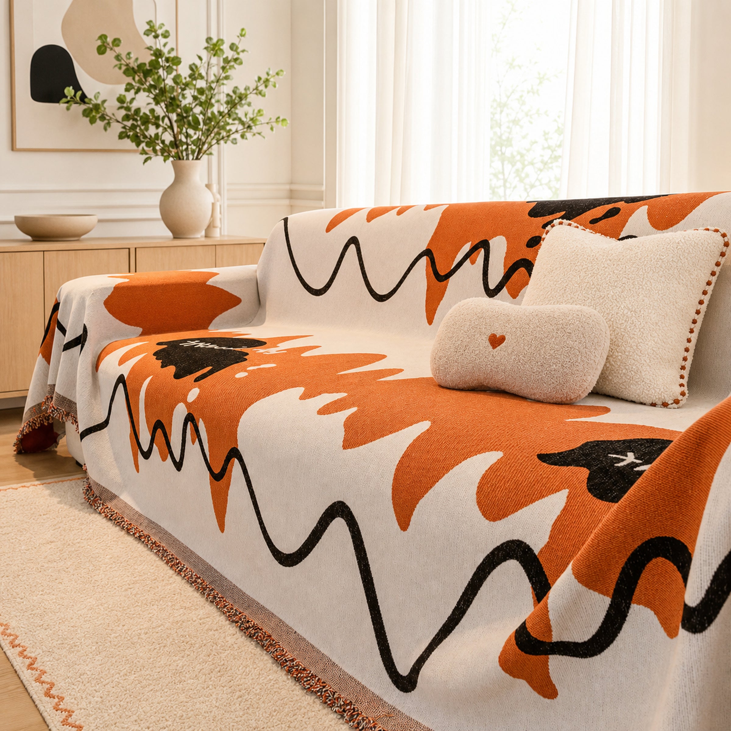 Wavy Chenille Sofa Throw | Scratch-Resistant Pet-Friendly | Sofa Cover