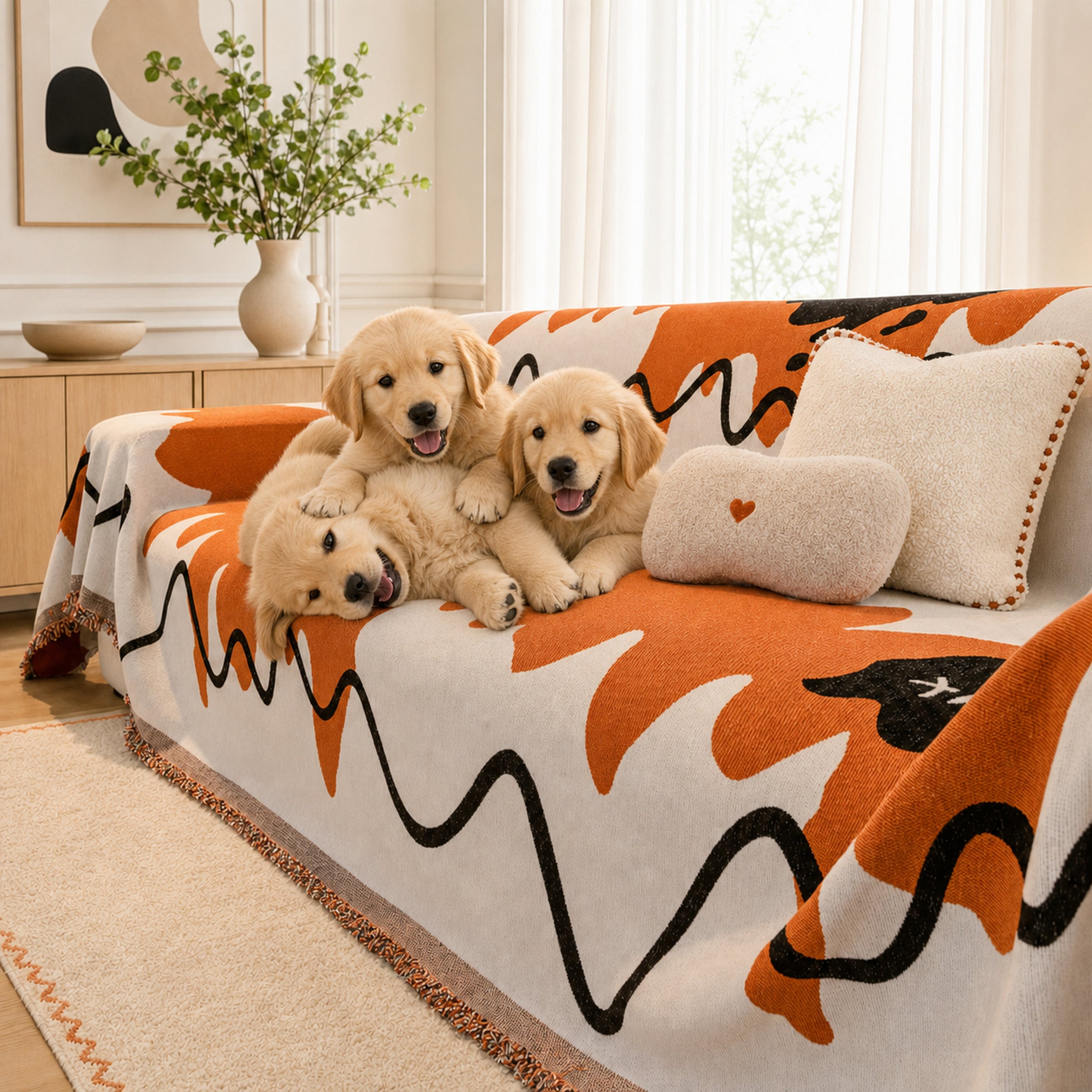 Wavy Chenille Sofa Throw | Scratch-Resistant Pet-Friendly | Sofa Cover