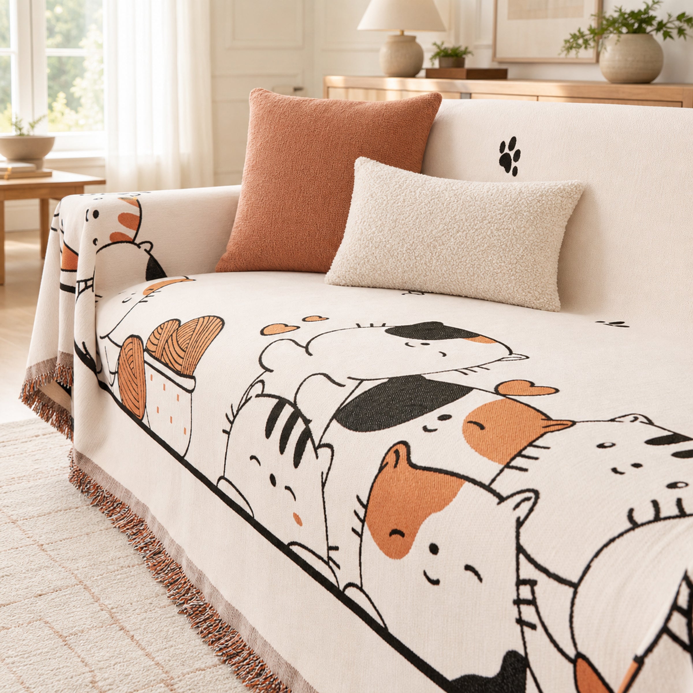 Cozy Cat Sofa Throw | Thick Chenille Anti-Scratch | Machine-Washable