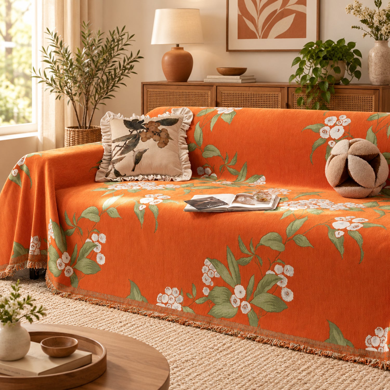 Orchard Blossom Chenille Sofa Throw | Soft & Machine Washable
