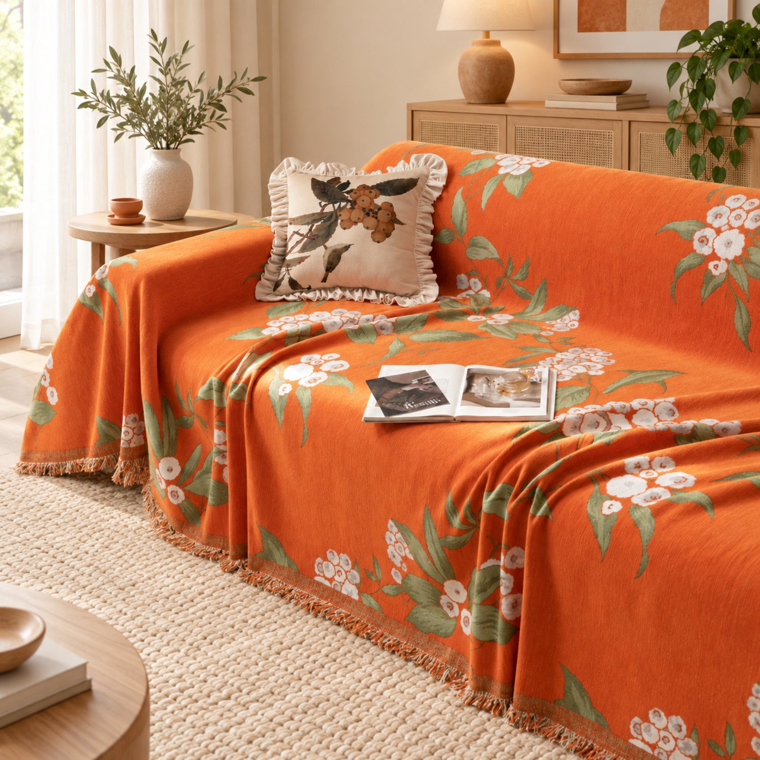 Orchard Blossom Chenille Sofa Throw | Soft & Machine Washable