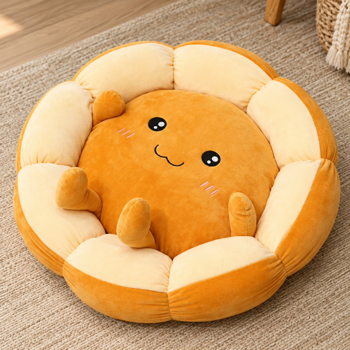 Dog & Cat Bed and Seat Cushion | Flower Design | Soft, Washable Plush