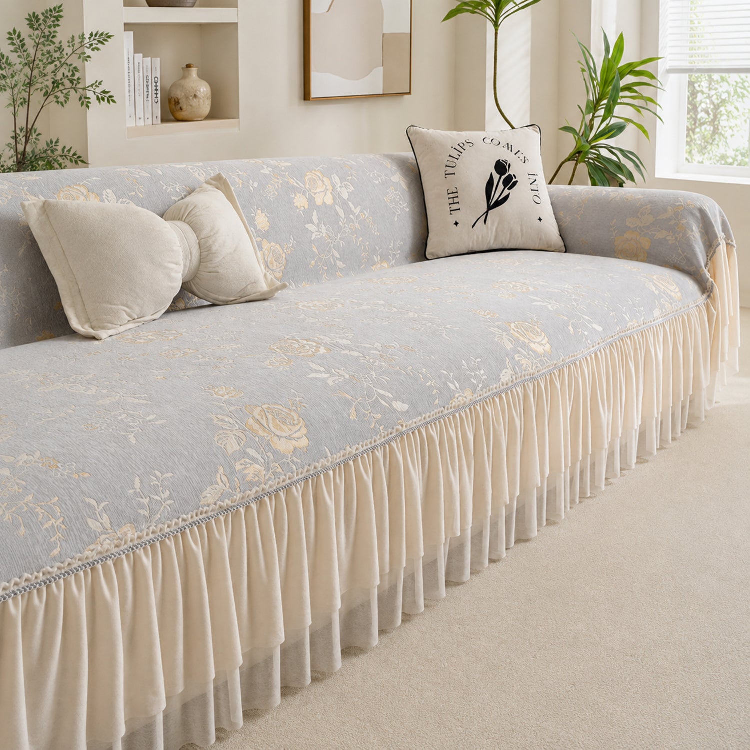 Rose Garden Sofa Throw | Floral Chenille | Machine Washable