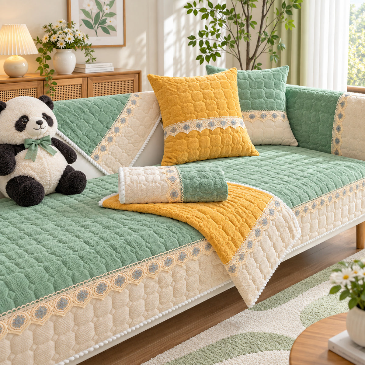 Honeycomb Sofa Cover | Quilted Corduroy | Non-Slip Washable Sofa Protector