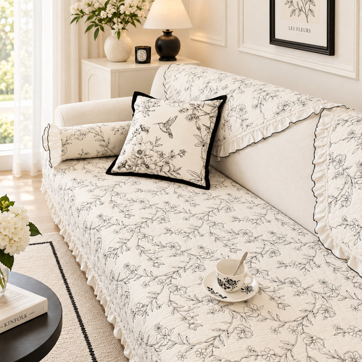 Sofa Cover | Cotton Surface & Non-Slip Backing | Garden Etching | Machine Washable