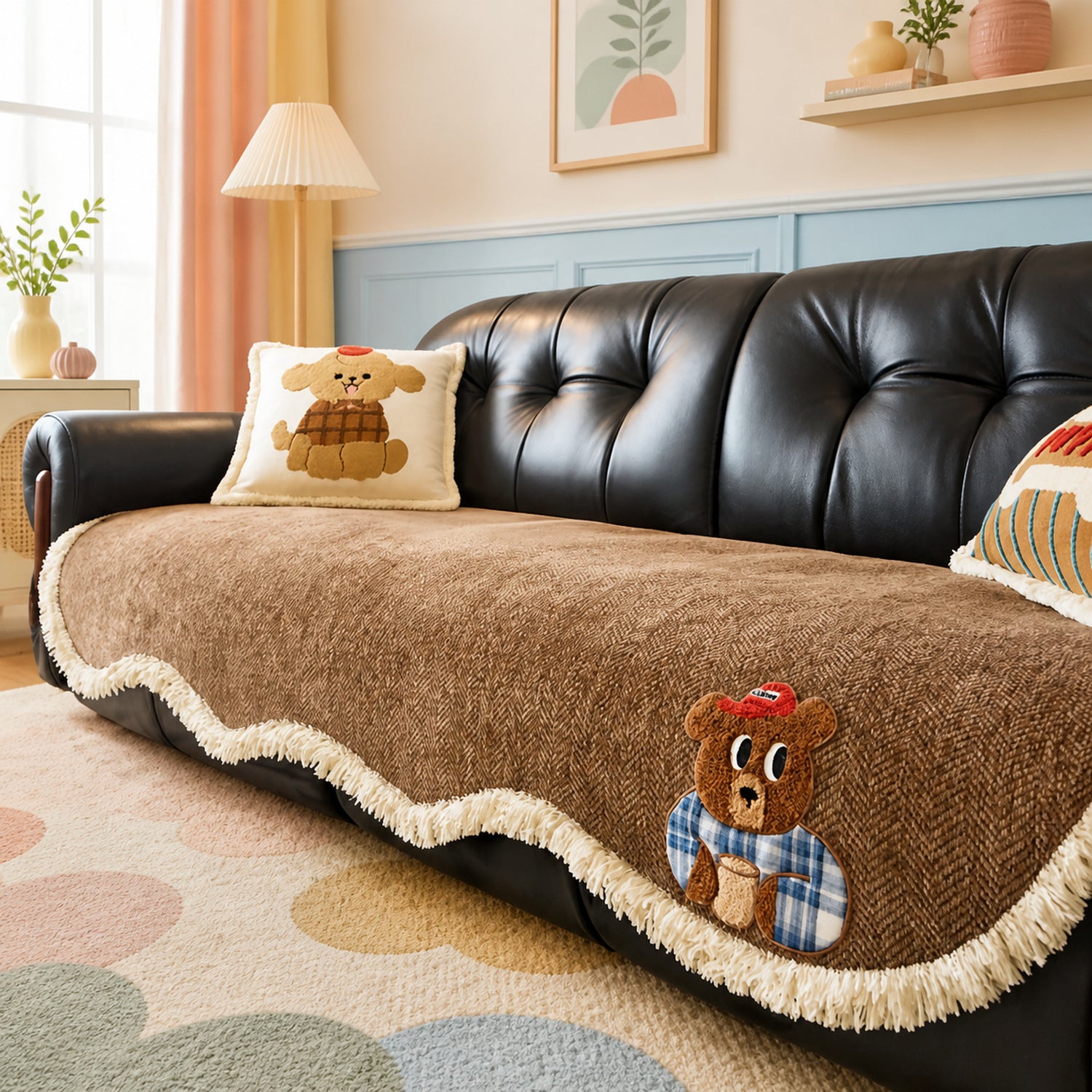 Little Bear Sofa Cover | Chenille Non-Slip Sofa Protector | Machine Washable
