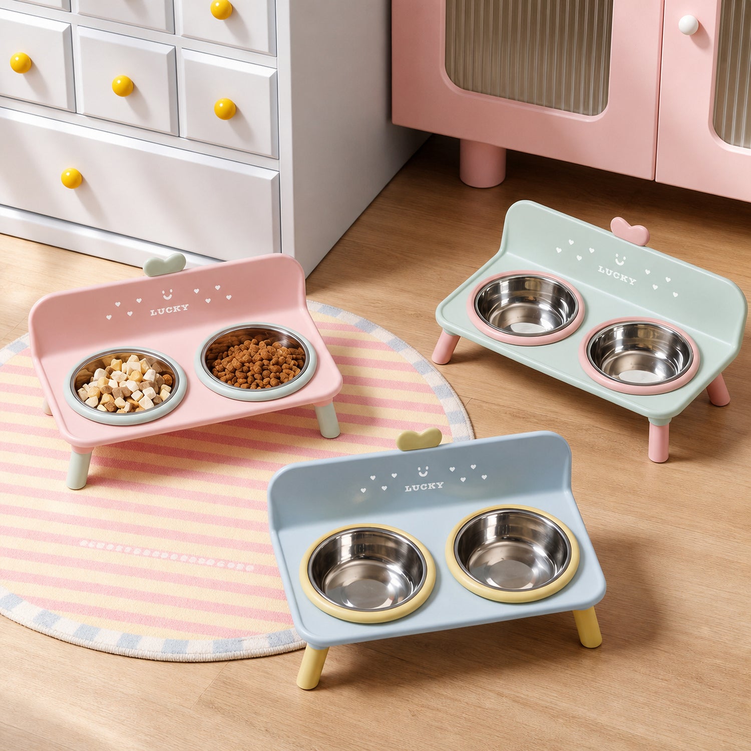 Lucky Heart Elevated Double Pet Bowl Stand | Stainless Steel | Neck-Friendly