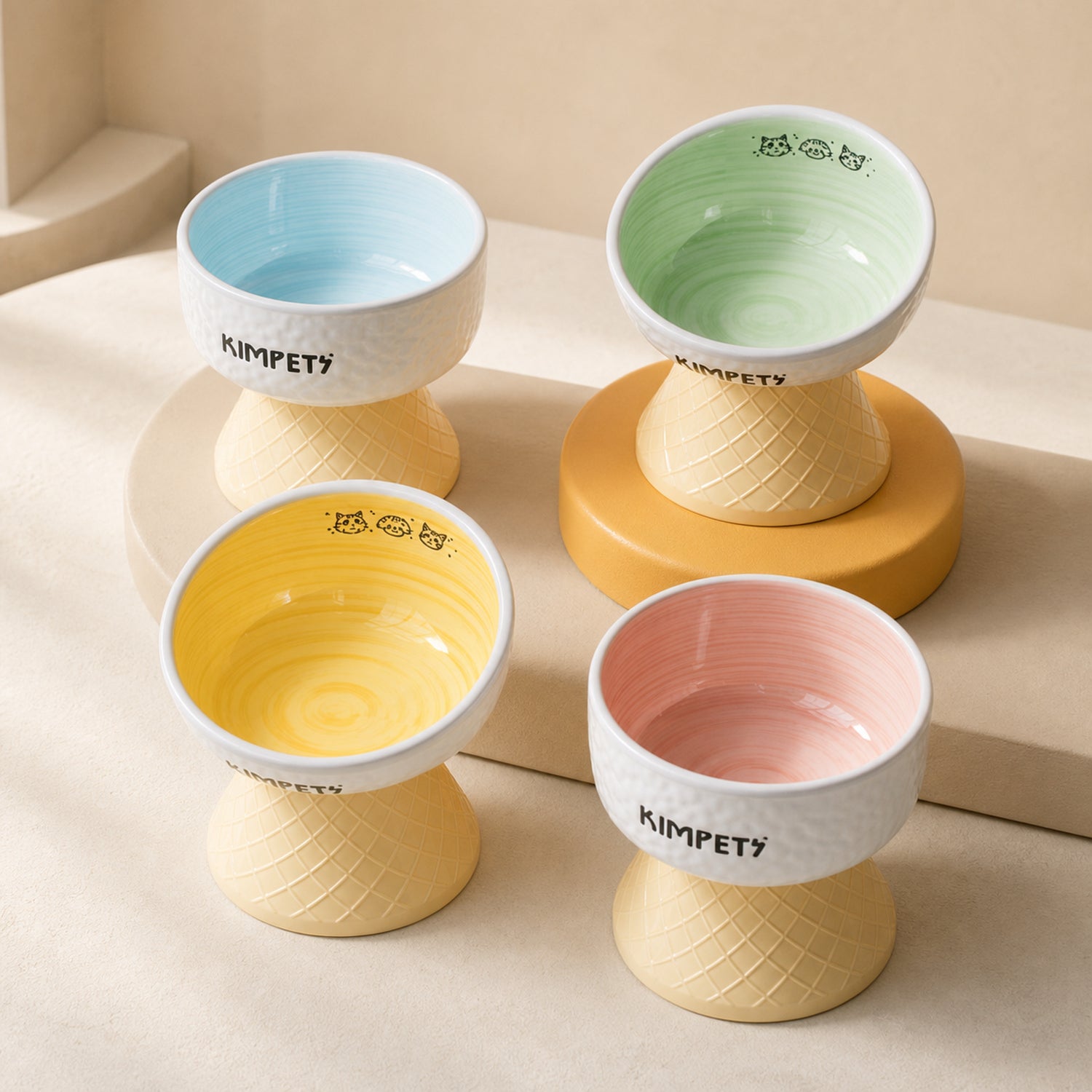 Sweet Cone Elevated Ceramic Pet Bowl Set of 2 | Raised Cat & Dog Feeders | Easy Clean