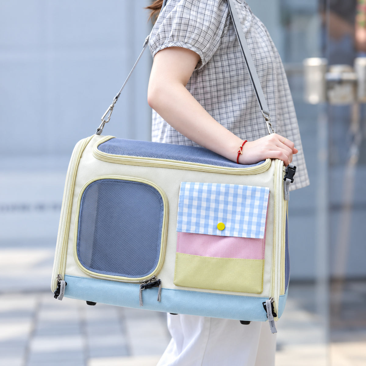 Foldable Pet Carrier for Cats & Small Dogs | Mesh Panels & Adjustable Shoulder Strap