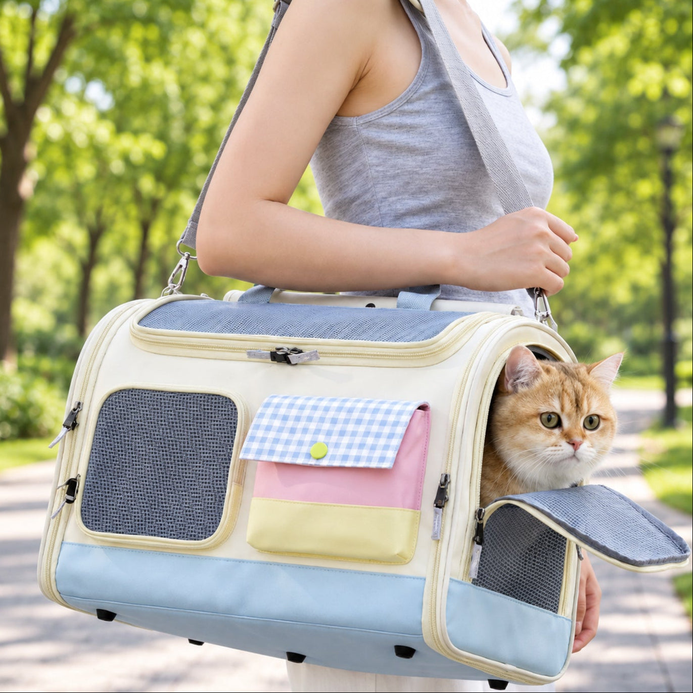 Foldable Pet Carrier for Cats & Small Dogs | Mesh Panels & Adjustable Shoulder Strap