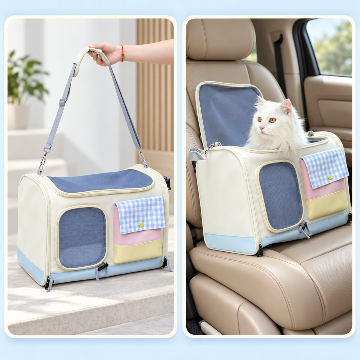 Foldable Pet Carrier for Cats & Small Dogs | Mesh Panels & Adjustable Shoulder Strap
