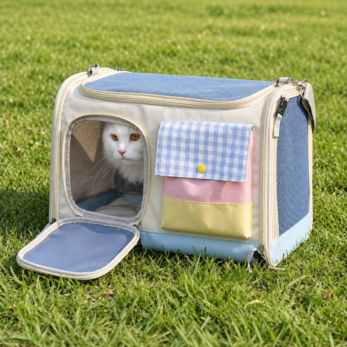 Foldable Pet Carrier for Cats & Small Dogs | Mesh Panels & Adjustable Shoulder Strap