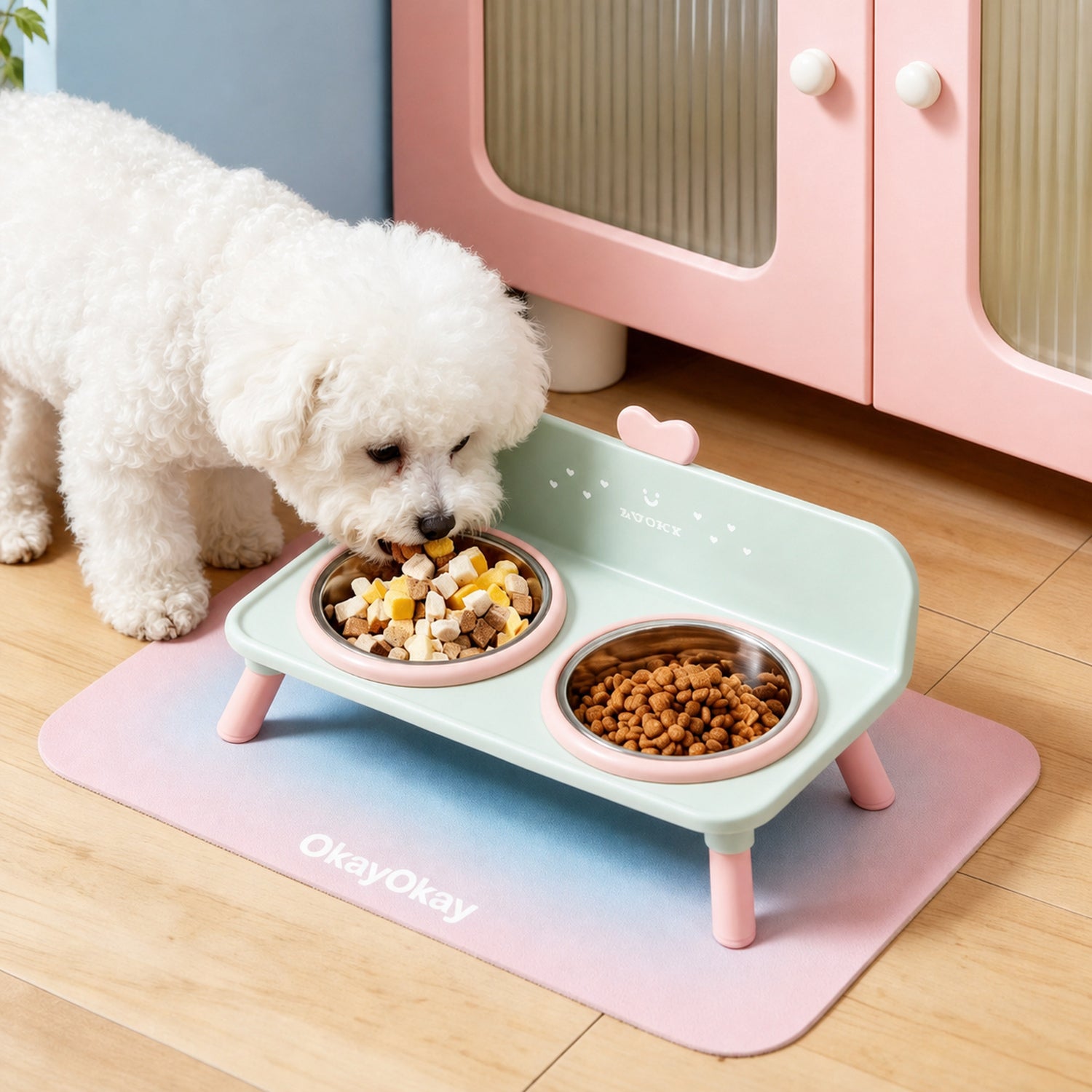 Lucky Heart Elevated Double Pet Bowl Stand | Stainless Steel | Neck-Friendly