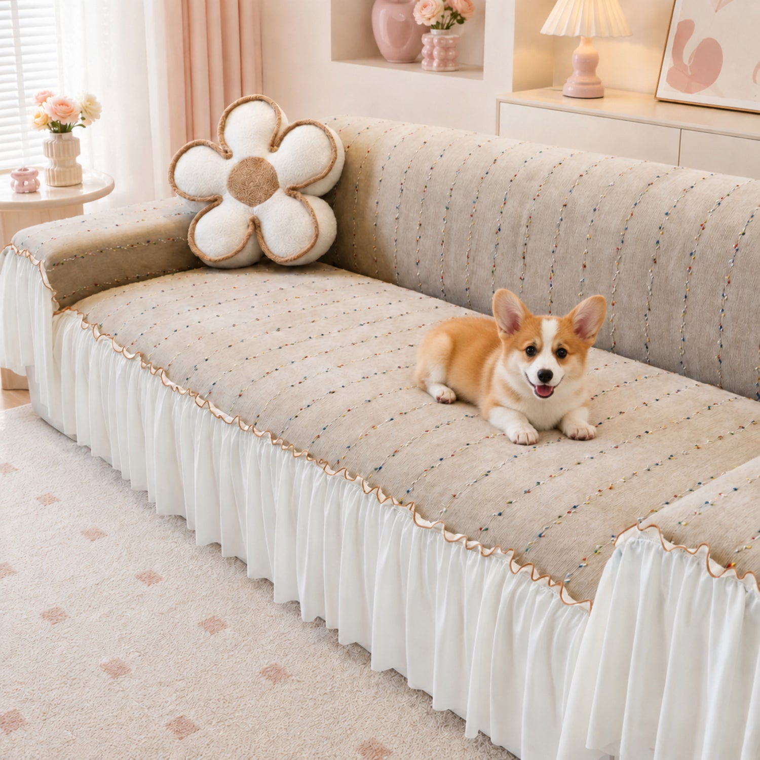 Confetti Stripe Chenille Sofa Throw | Non-Slip Machine-Washable Sofa Protector
