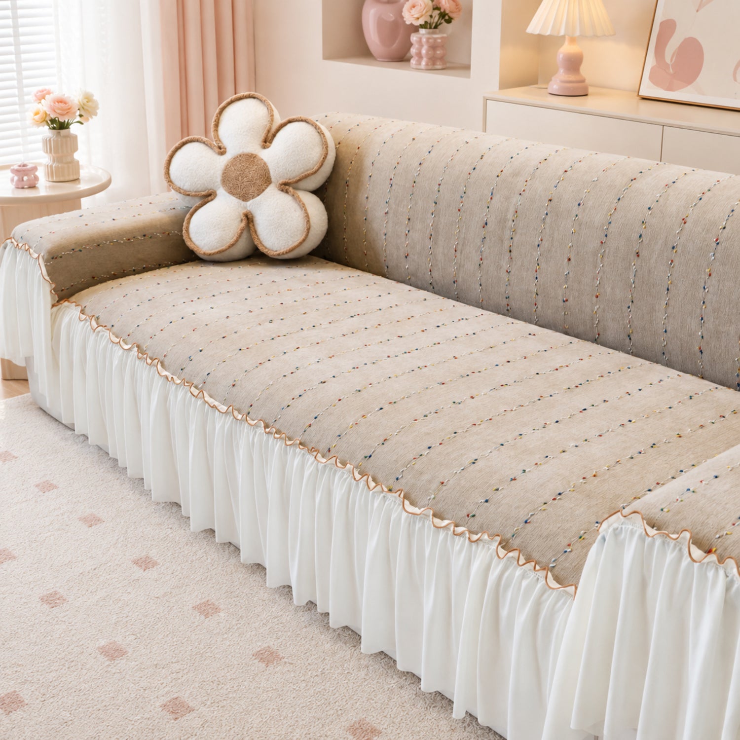 Confetti Stripe Chenille Sofa Throw | Non-Slip Machine-Washable Sofa Protector