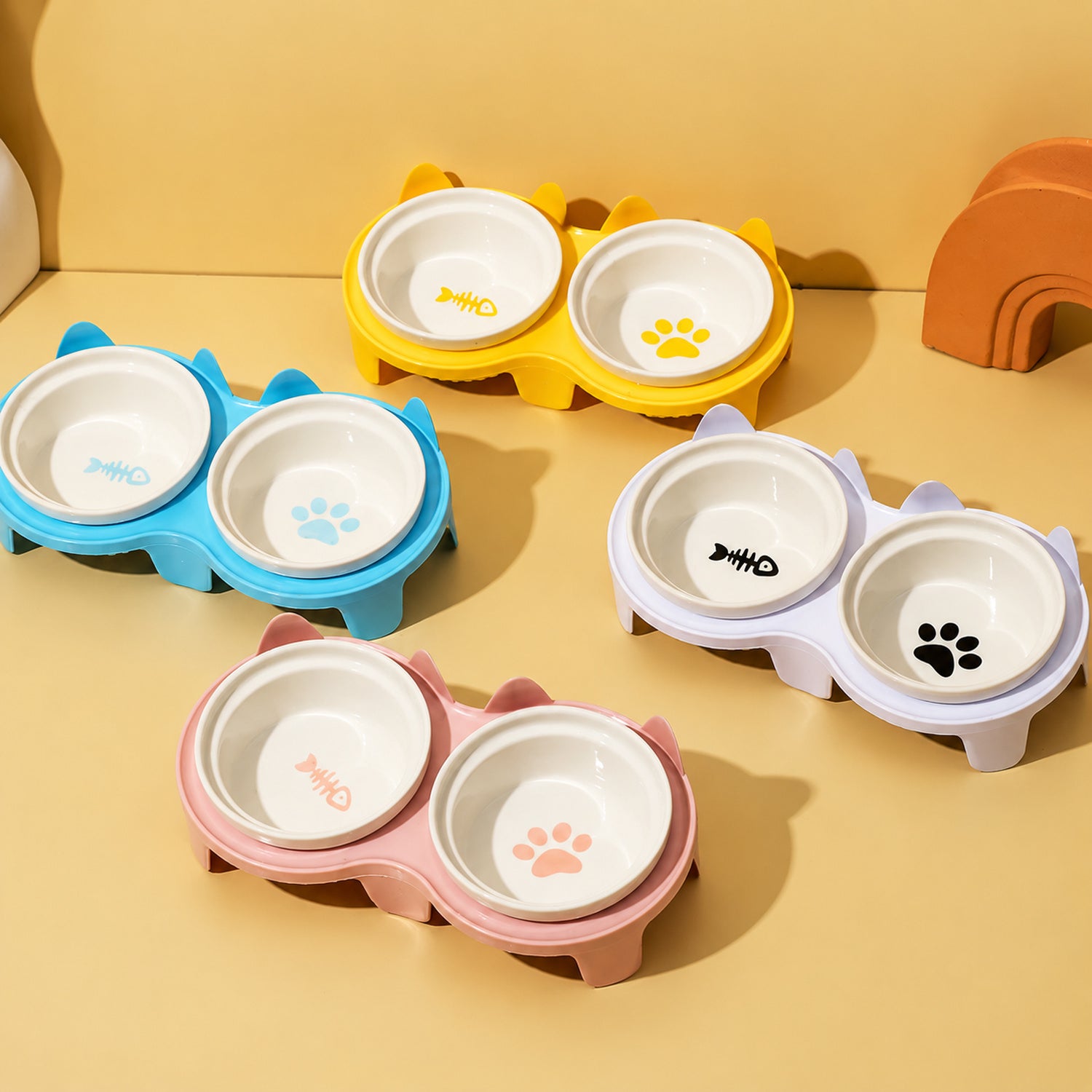 Elevated Ceramic Cat Feeder | 15° Tilted Double Bowls | Easy-Clean Neck-Friendly Stand