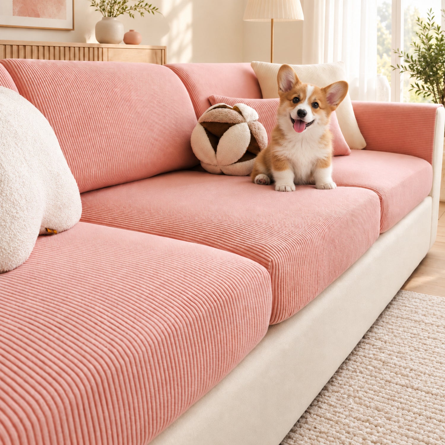 Striped Corduroy Stretch Sofa Cushion Covers | Scratch-Resistant Washable Sofa Protector