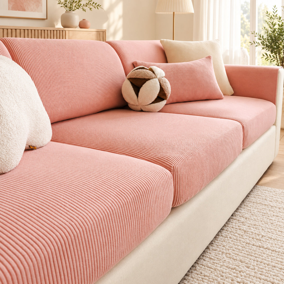 Striped Corduroy Stretch Sofa Cushion Covers | Scratch-Resistant Washable Sofa Protector