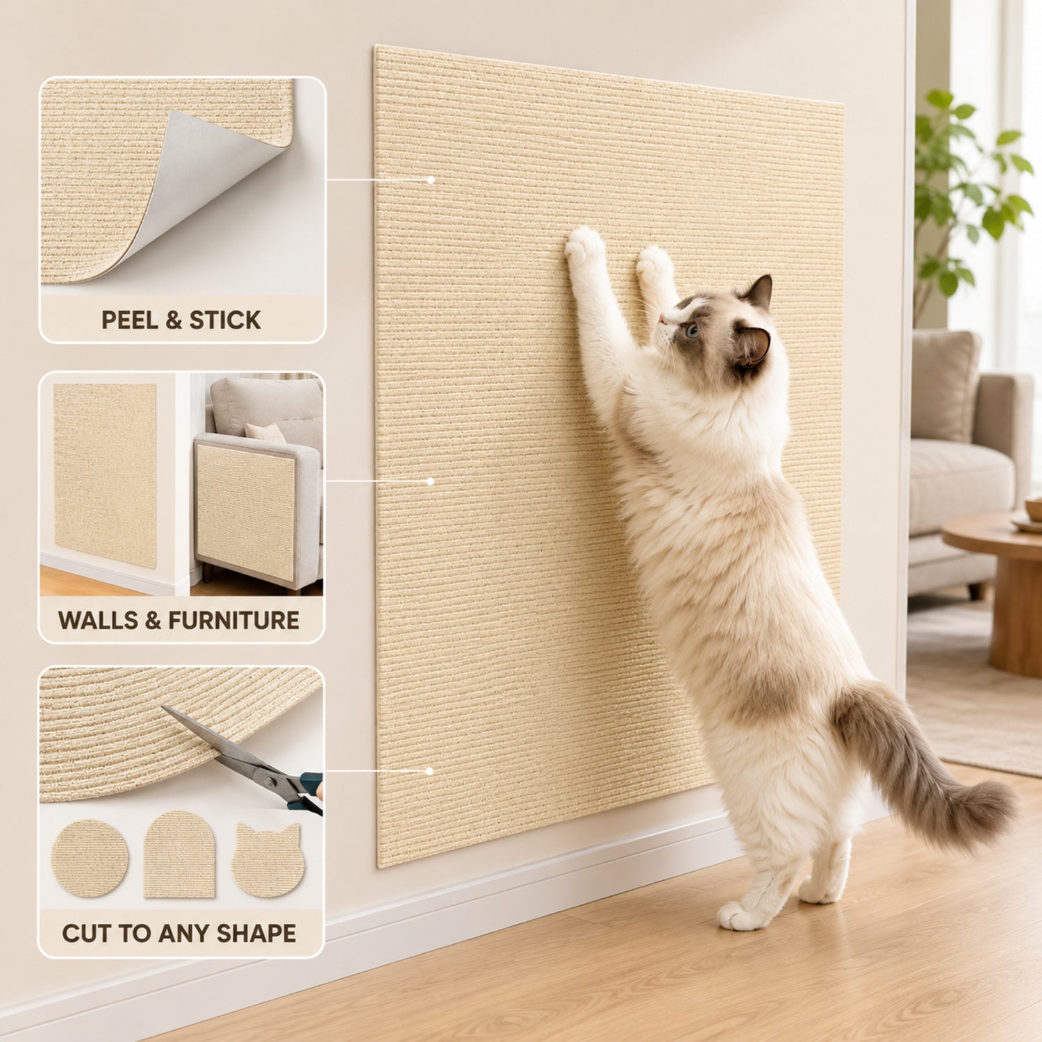 Peel-and-Stick Cat Scratcher | Waterproof Cut-to-Fit Sofa Protector