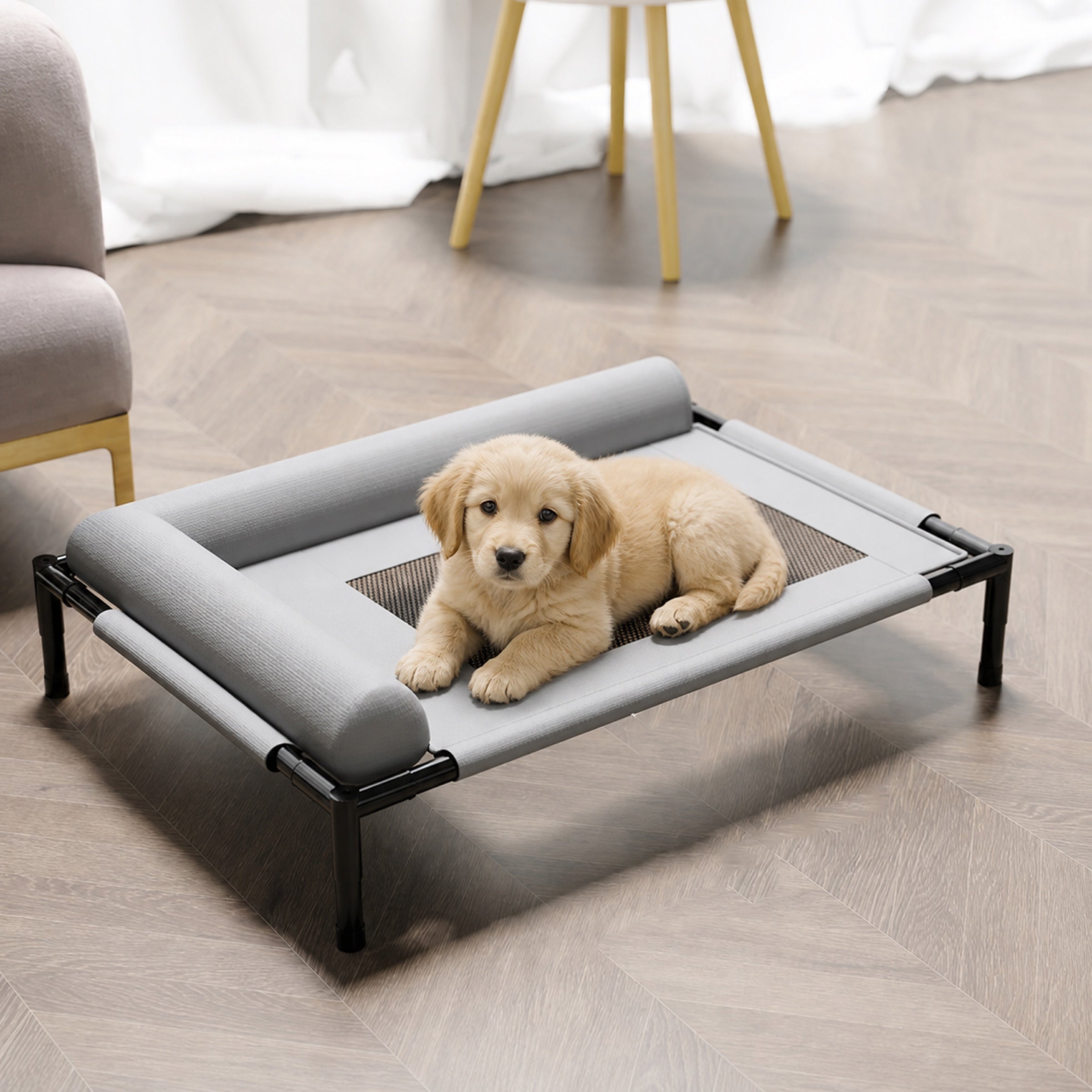Elevated Dog Bed | Breathable Mesh Raised Cot with Pillow | Woofing Deals