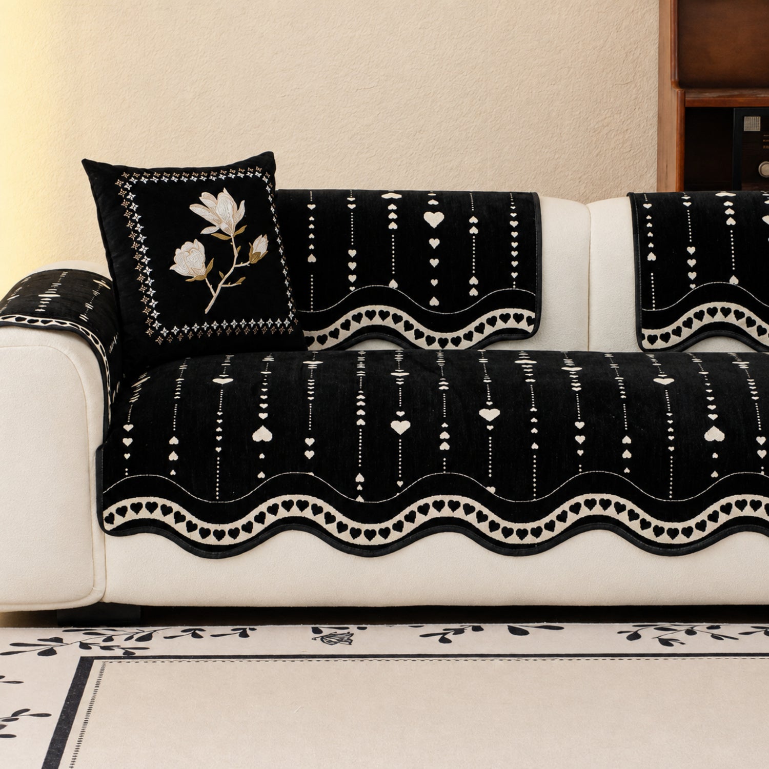 Heart Wave Chenille Sofa Protector | Non-Slip Machine-Washable All-Season Cover