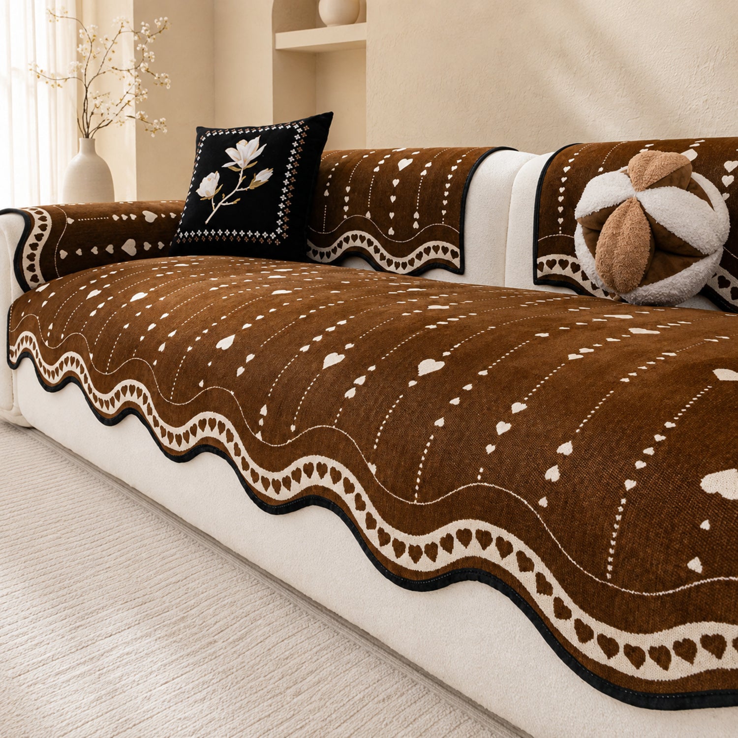 Heart Wave Chenille Sofa Protector | Non-Slip Machine-Washable All-Season Cover