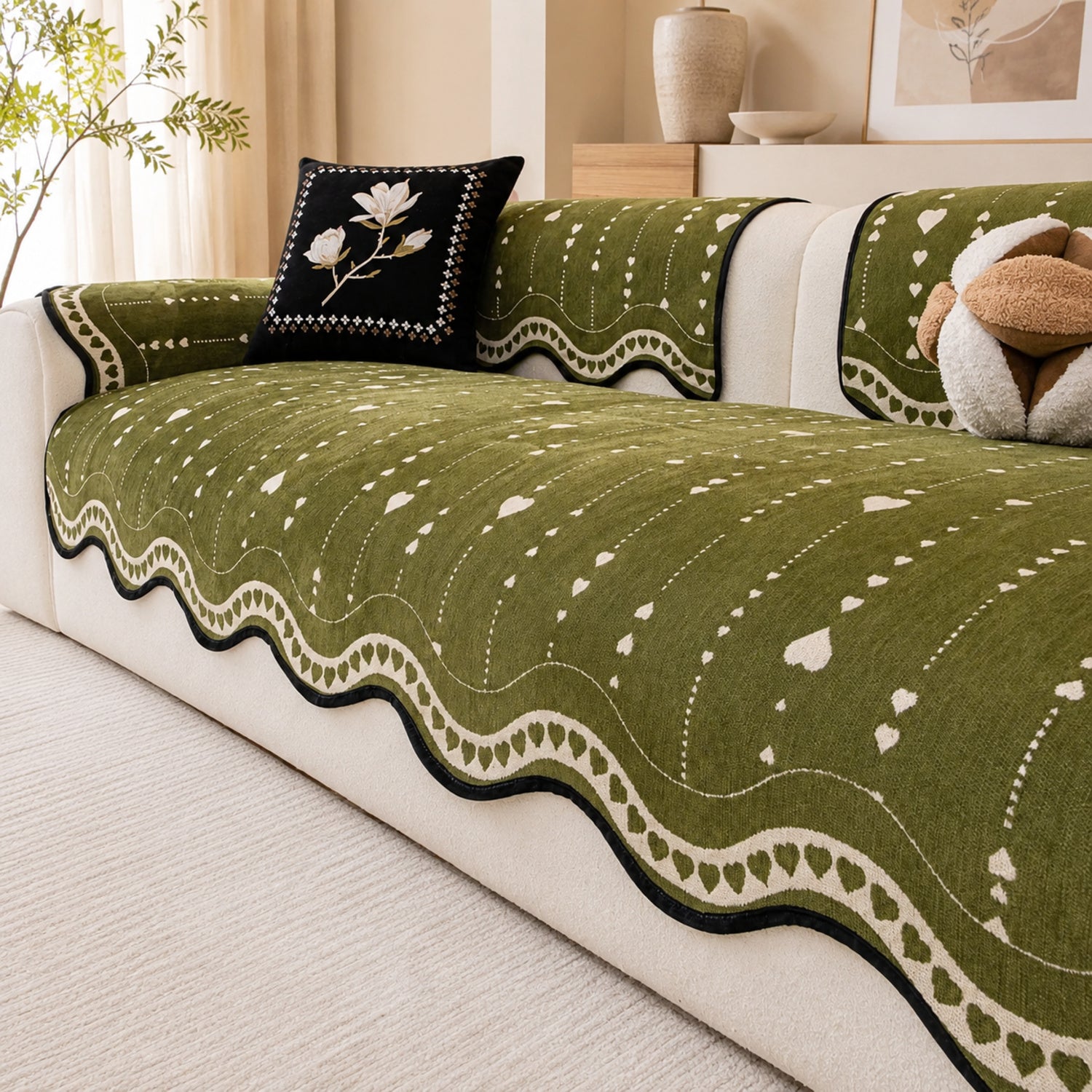 Heart Wave Chenille Sofa Protector | Non-Slip Machine-Washable All-Season Cover