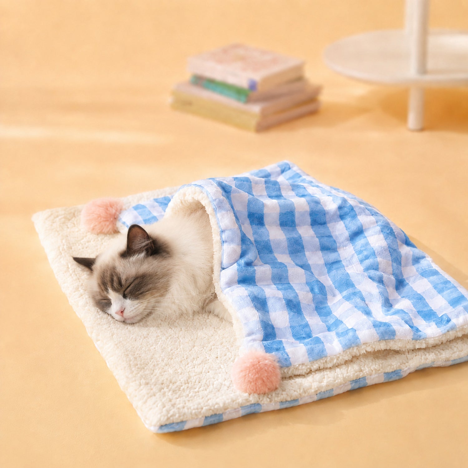 Gingham Sherpa-Style Pet Blanket | Double-Layer Winter Mat for Dogs & Cats