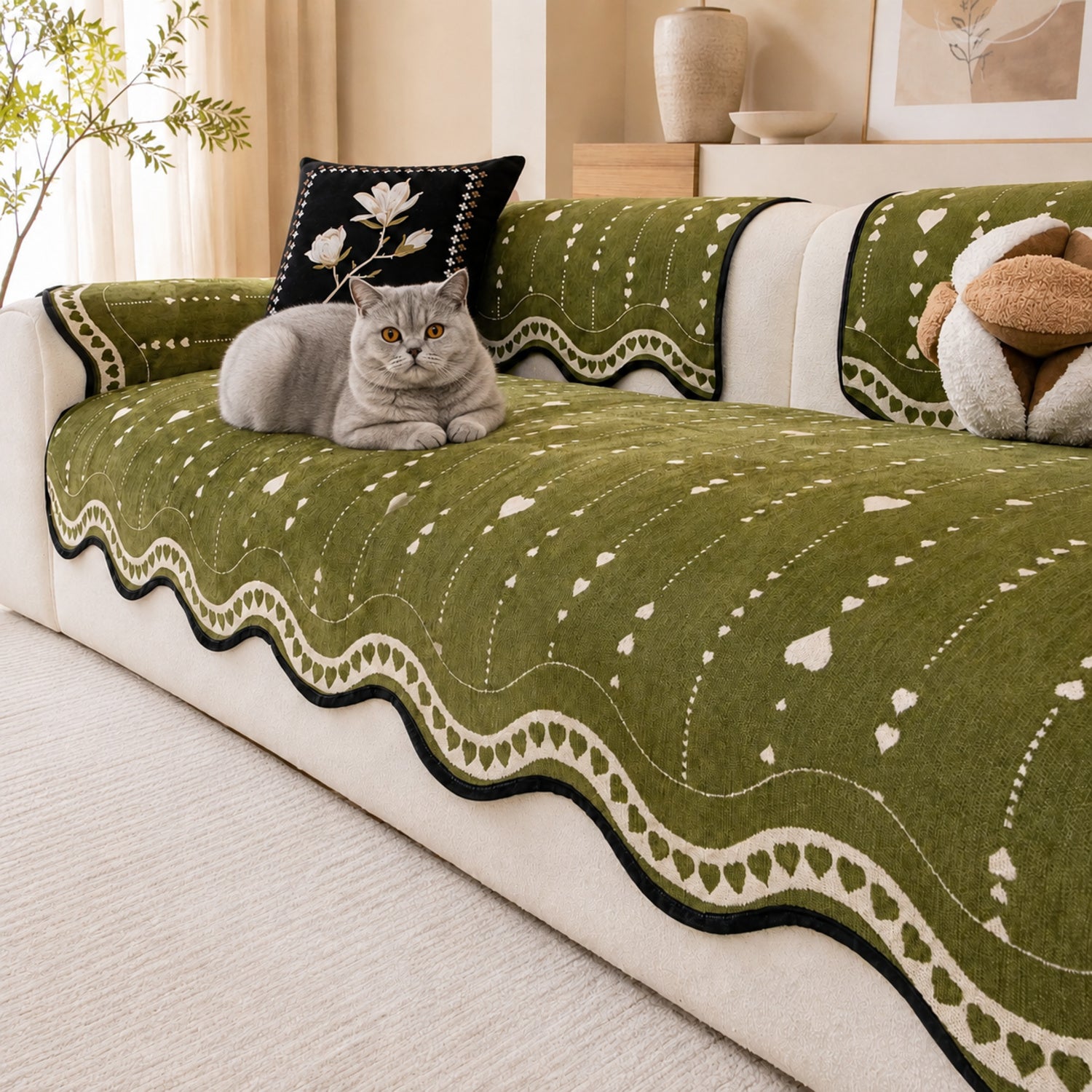Heart Wave Chenille Sofa Protector | Non-Slip Machine-Washable All-Season Cover