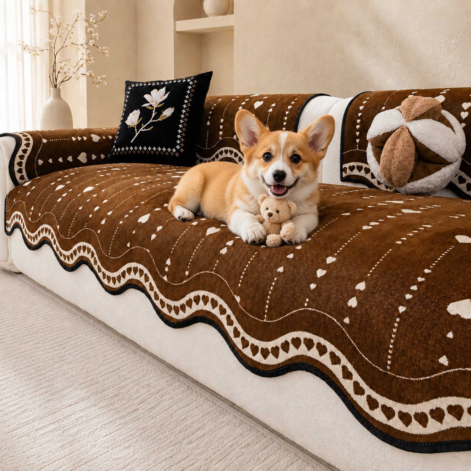 Heart Wave Chenille Sofa Protector | Non-Slip Machine-Washable All-Season Cover