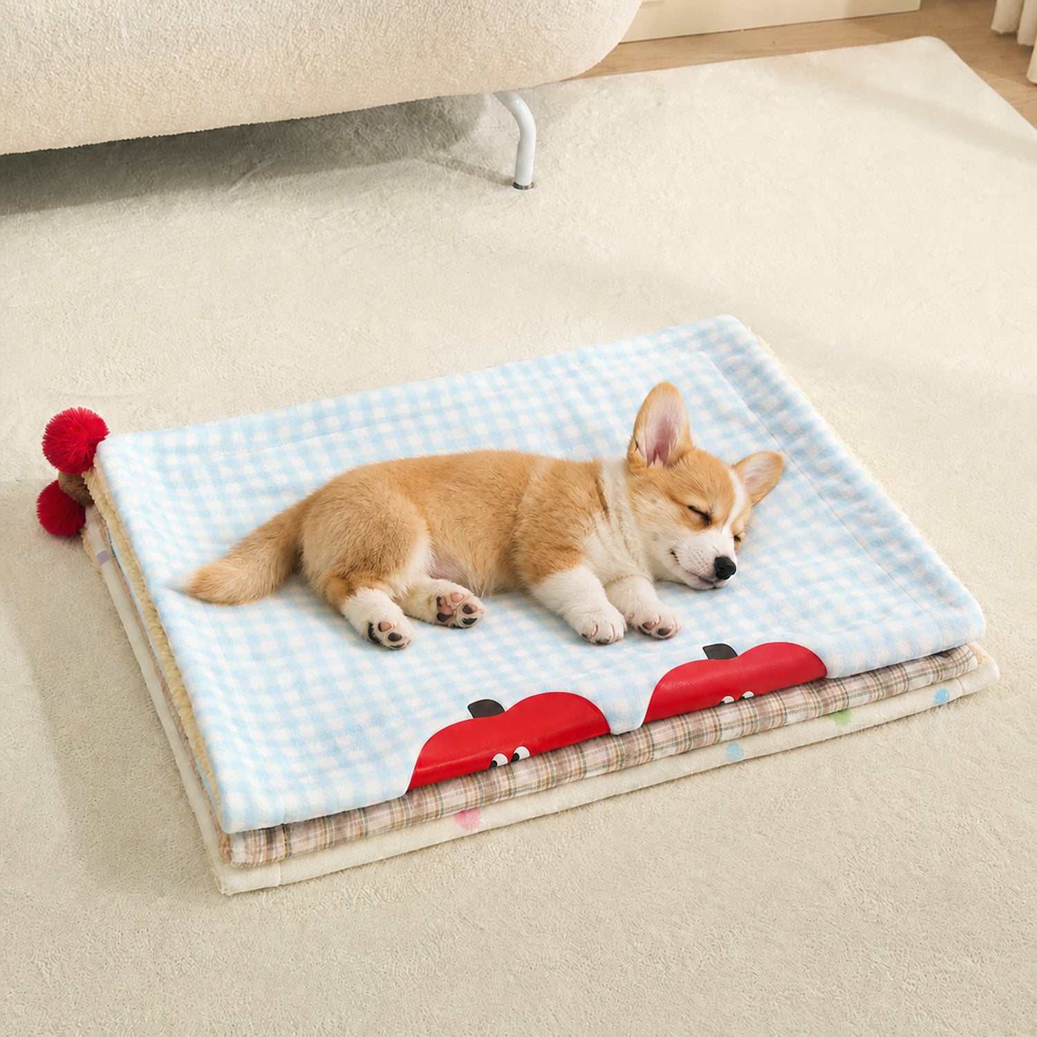 All-Season Reversible Pet Mat with Pillow | Cotton Velvet | Machine Washable